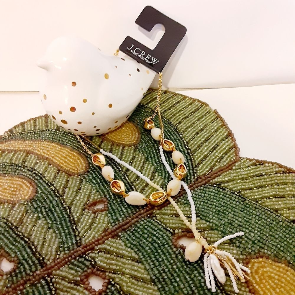 J. Crew Seaside Shells and Pearls Brass Casting Necklace 16"-20" Length NWT
